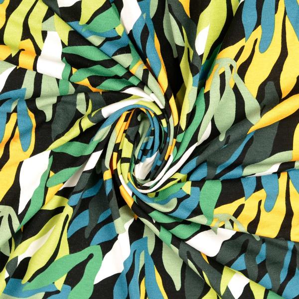 Viskosejersey - Blätter grün multicolor